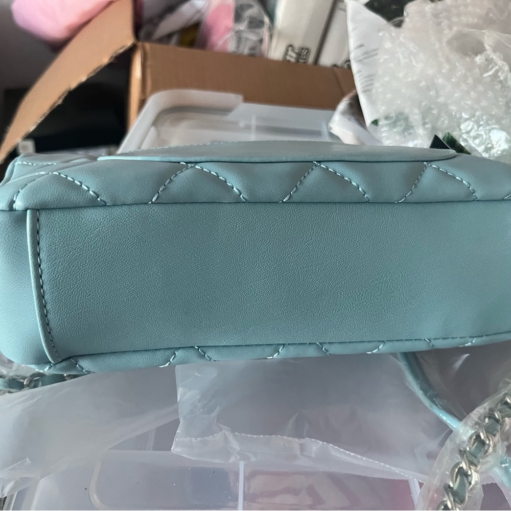 Badgley Mischka Chanel-style Quilted Blue Bag with pearl accents NWT - Picture 9 of 11